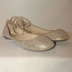 Blue by Betsey Johnson Women's SB Joy Ballet Flat Rhinestone Ankle Strap 9